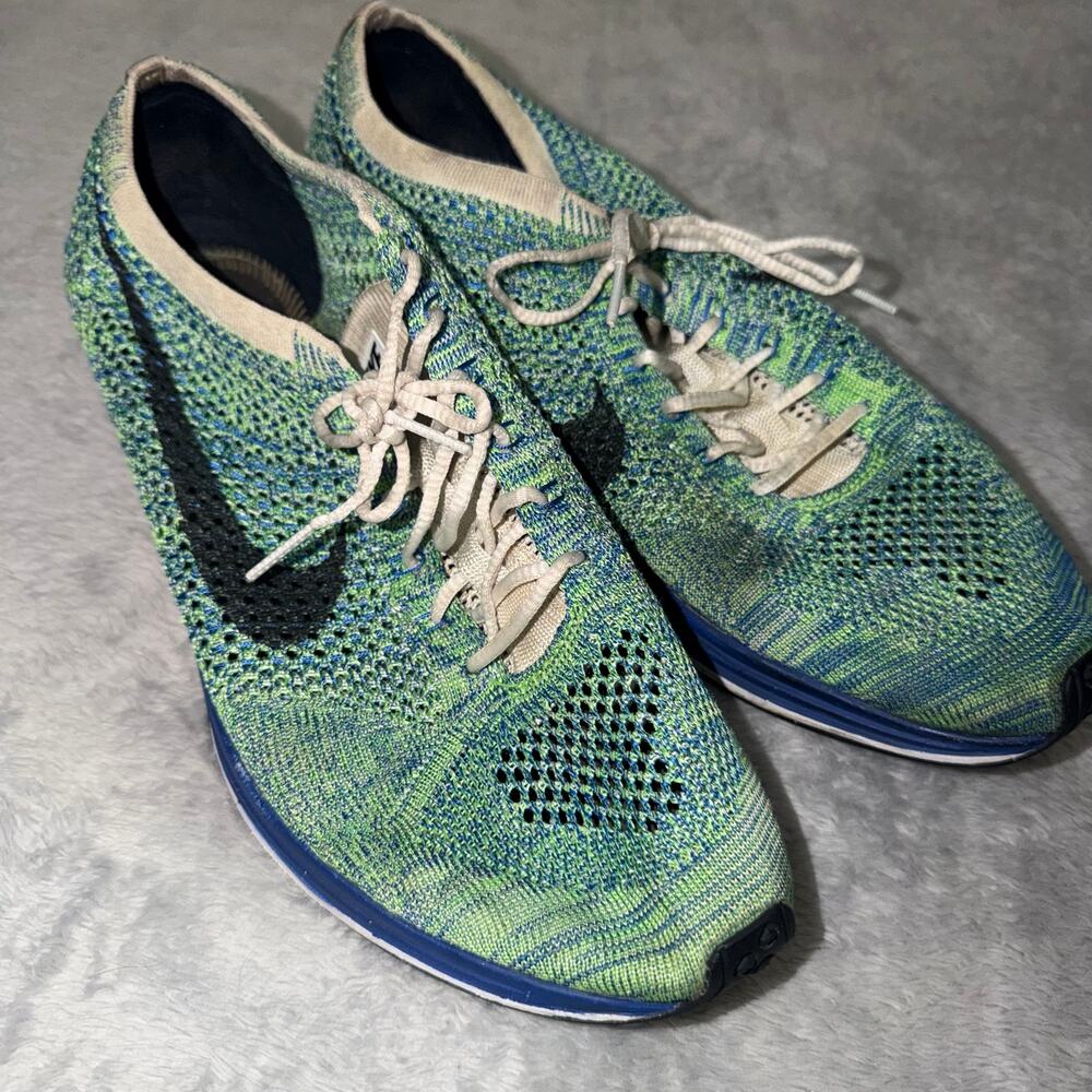 Nike Flyknit Racer Green Blue Men’s 11.5 Flyknit Running Shoes